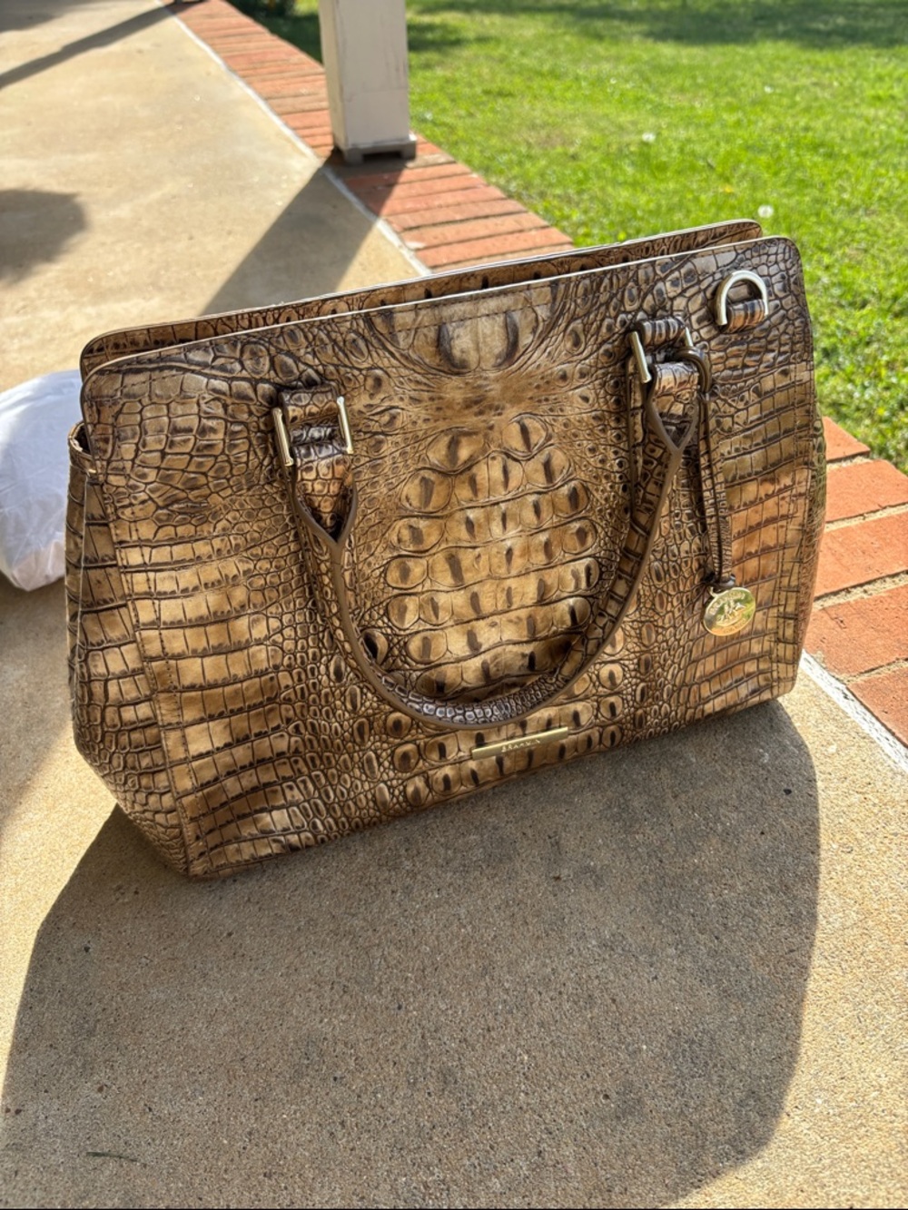 Brahmin Croc-Embossed Satchel Handbag - Brown - Picture 13 of 15